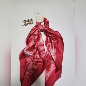 a new day Burgundy Floral Hair Scarf with Crystal Clips